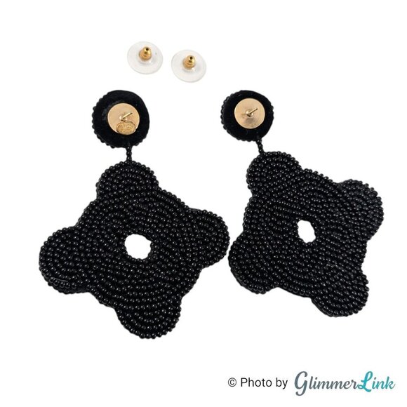 Kenneth Jay Lane KJL Black Seed Bead Fine Detail Gold Tone Pierced Earrings - Picture 6 of 8